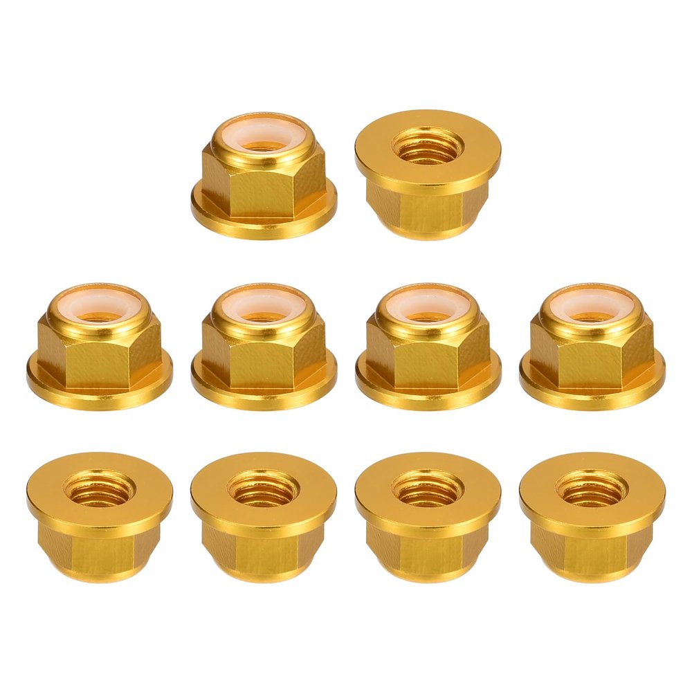 QUARKZMAN 10-Piece M6 x 1 mm Gold Nylon Insert Hex Lock Nuts
