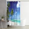 Mesnt Washable Polyester Shower Curtain, 165 x 200 cm, Palm Tree Beach Scene, Blue/Green view 2