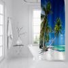 Mesnt Washable Polyester Shower Curtain, 165 x 200 cm, Palm Tree Beach Scene, Blue/Green view 3