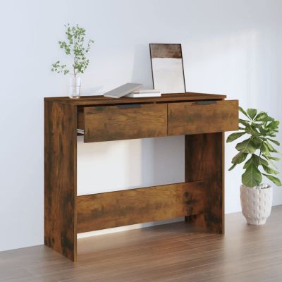Homgoday Console Table, Smoked Oak, 90 x 36 x 75 cm