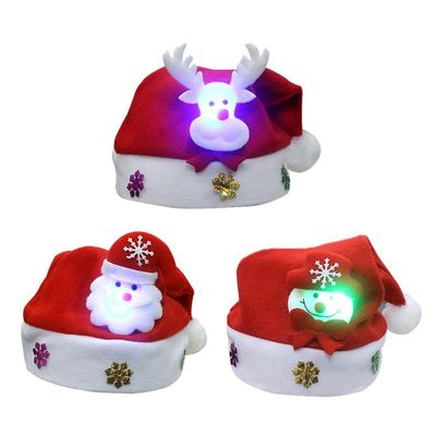 JAWSEU 3-Pack Light-Up Christmas Hats, LED Plush Beanies
