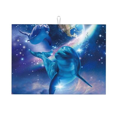 Dolphins in Space Dish Drying Mat, 46 x 61 cm