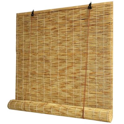 zhijiaqian456 Bamboo Roller Blind, Natural Reed Sun and Privacy Shade, Side-Pull, 125 x 280 cm
