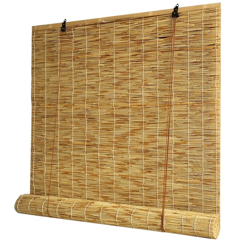 zhijiaqian456 Bamboo Roller Blind, Natural Reed Sun and Privacy Shade, Side-Pull, 125 x 280 cm