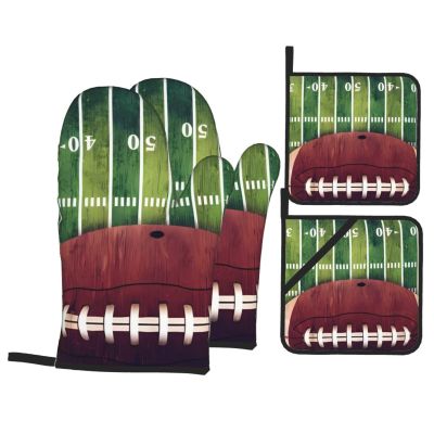 American Football Field and Ball Oven Mitts and Pot Holders Set, 4-Piece