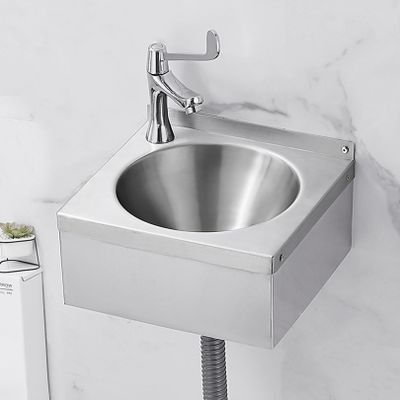 Wall-Mounted Stainless Steel Utility Sink with Faucet, 30 x 27 x 13.5 cm