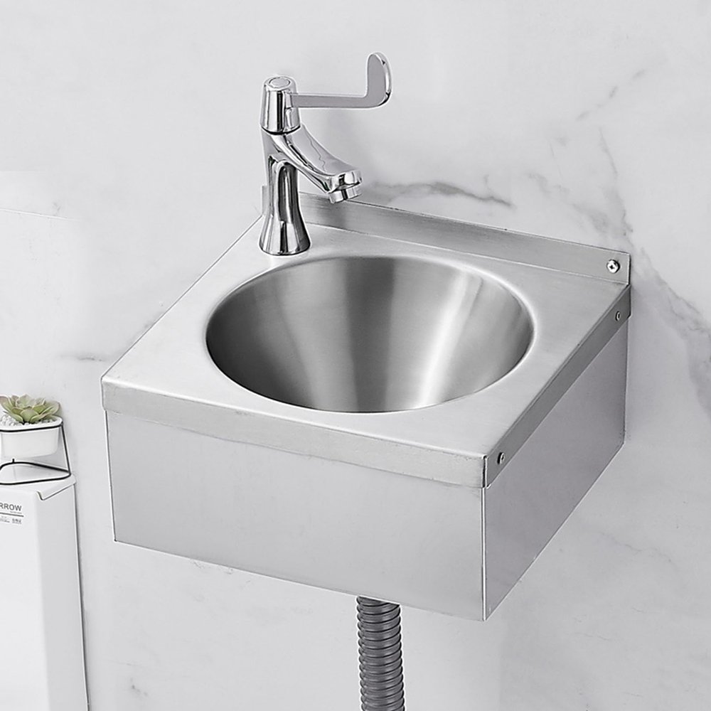 Wall-Mounted Stainless Steel Utility Sink with Faucet, 30 x 27 x 13.5 cm