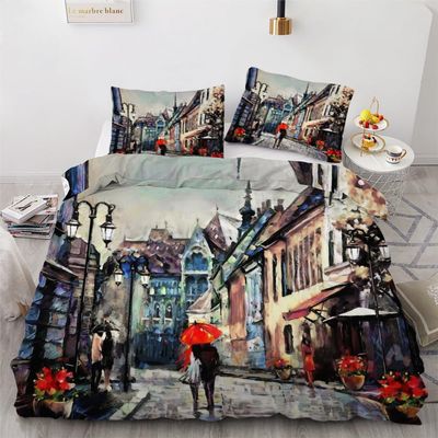 ROUSKI Vintage 4-Piece Bedding Set, 135 x 200 cm, 100% Lightweight Microfiber, Double-Sided 3D Art Design