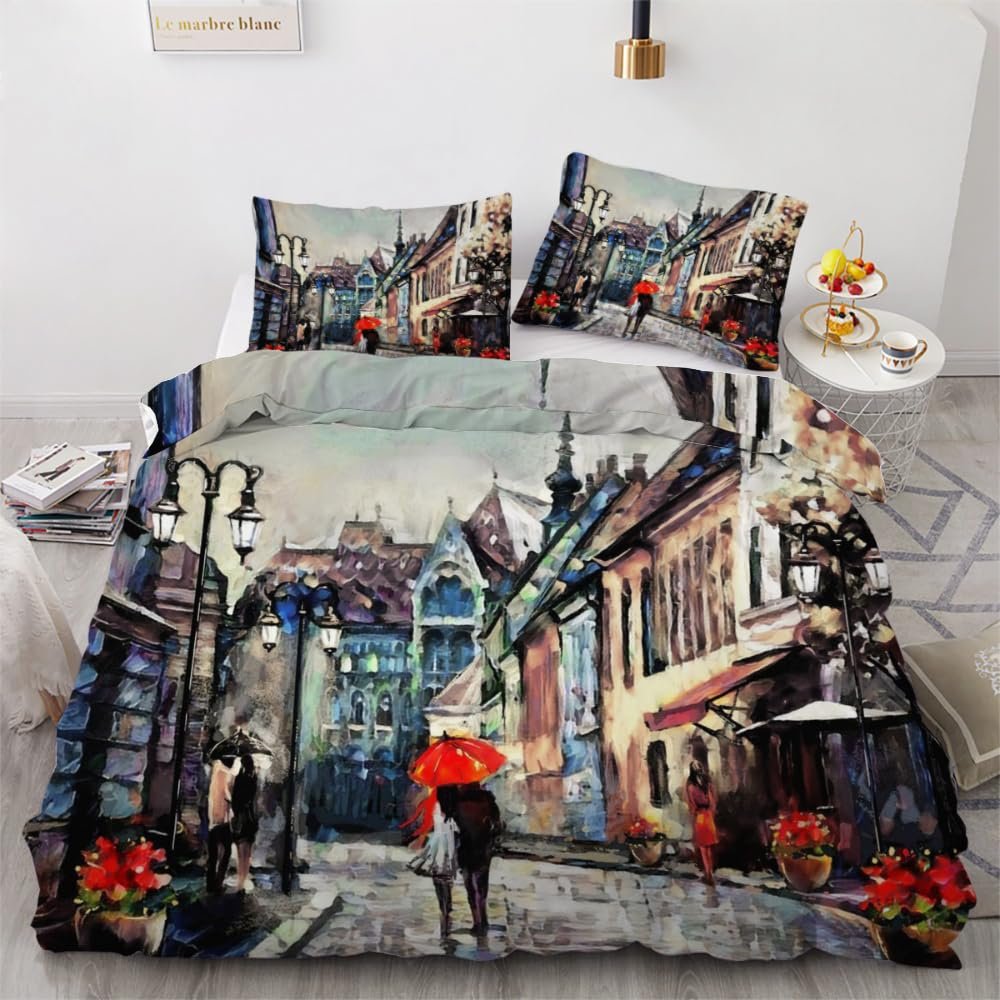 ROUSKI Vintage 4-Piece Bedding Set, 135 x 200 cm, 100% Lightweight Microfiber, Double-Sided 3D Art Design