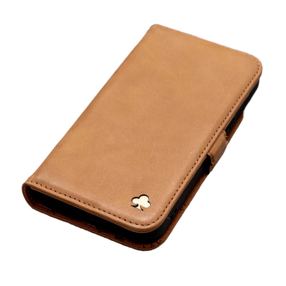 Porter Riley Leather Case Compatible with iPhone 15 Pro Max, Premium Genuine Leather Folio Wallet Case with Card Slots and Horizontal Stand Function, Light Brown