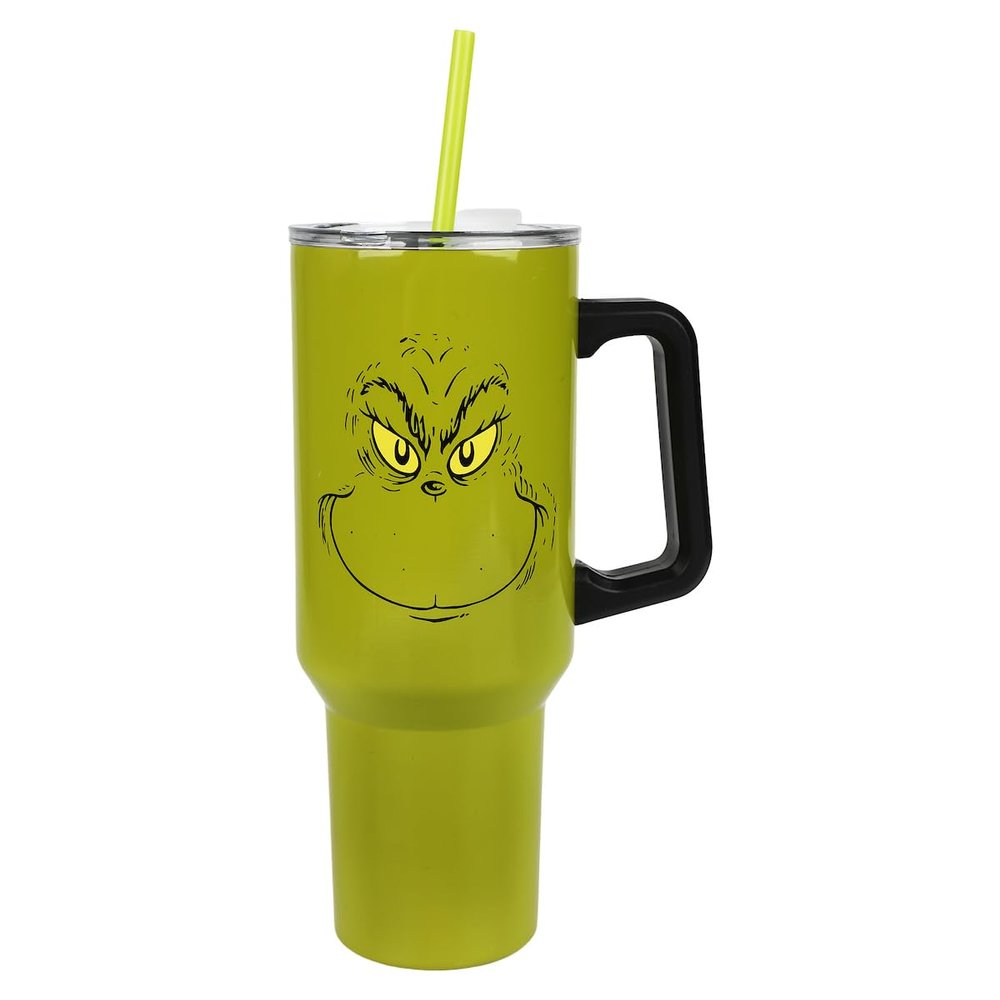 Bioworld Grinch Grinning Face Stainless Steel Tumbler with Handle, 1.2 L, Green