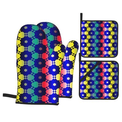 4-Piece Striped Oven Mitt and Pot Holder Set