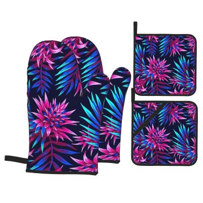 4-Piece Galaxy Floral Oven Mitt and Potholder Set