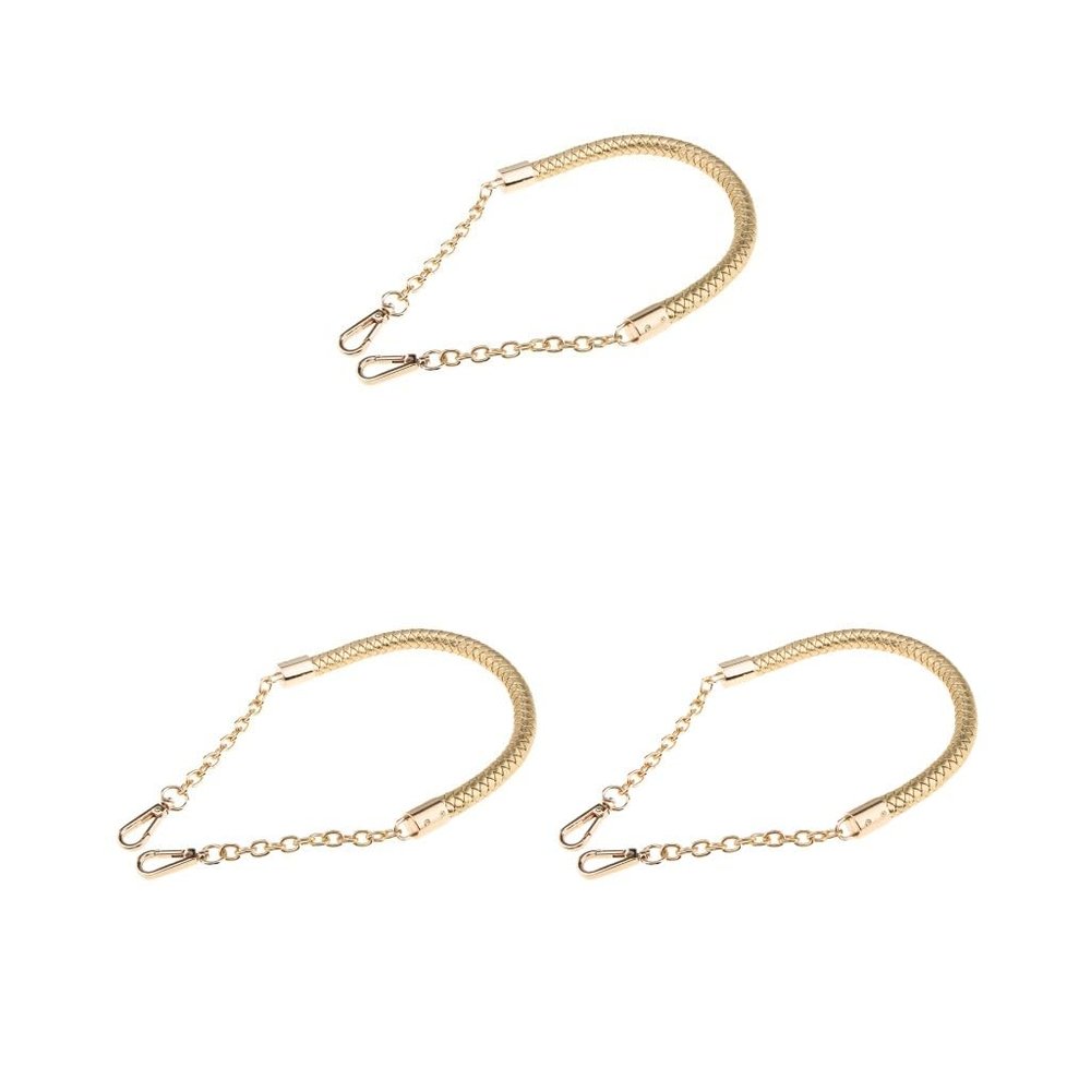 3-Piece Gold Metal and Braided PU Leather Bag Strap Set, 60 cm