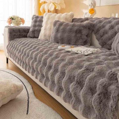 YWQJL Velvet L-Shaped Sofa Cover, Non-Slip Throw, 3/2-Seater, #10, 110 x 240 cm