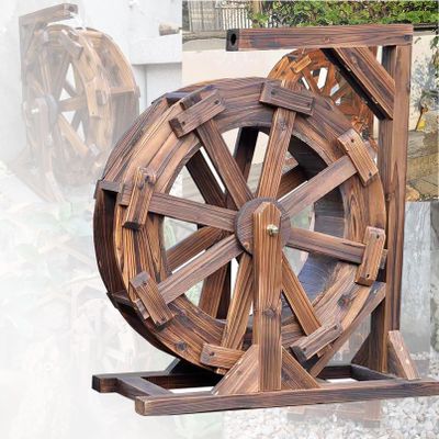 XTGDIEM Wooden Water Wheel Fountain, Retro Garden Décor, Waterfall Feature, Pump-Driven (60 cm/23.6 in)
