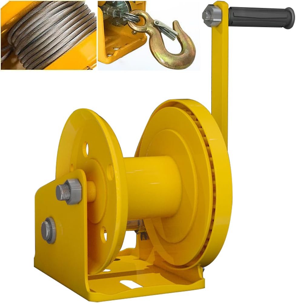 NUACOS Manual Wire Rope Winch, 1,800 lb (300 kg), 30 m Cable, Alloy Steel Hook
