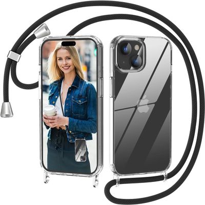 Nupcknn iPhone 15 Crossbody Case with Strap, Ultra-Thin Clear Case, Black, 1.6 m