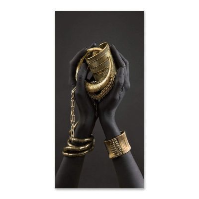 HYFBH Black Women Gold Jewelry Canvas Wall Art, African Luxury Style, 80 x 164 cm, Unframed