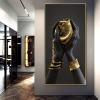 HYFBH Black Women Gold Jewelry Canvas Wall Art, African Luxury Style, 80 x 164 cm, Unframed view 2