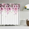 Anti-Mildew Shower Curtain 120 x 160 cm, White with Pink Flowers, Washable 3D Polyester Fabric, Antibacterial, with 12 Rings view 1