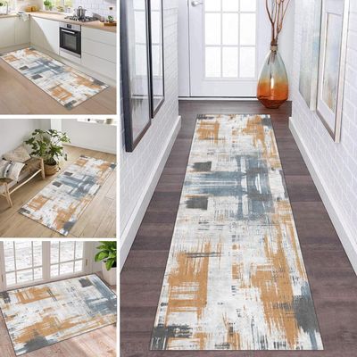 ZDYHMrj Washable Non-Slip Hallway Runner Rug, Blue Gray, 110 x 150 cm