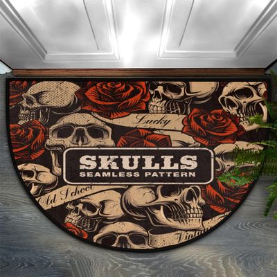 TropicalLife Vintage Skulls Rose Semi-Circle Indoor Doormat