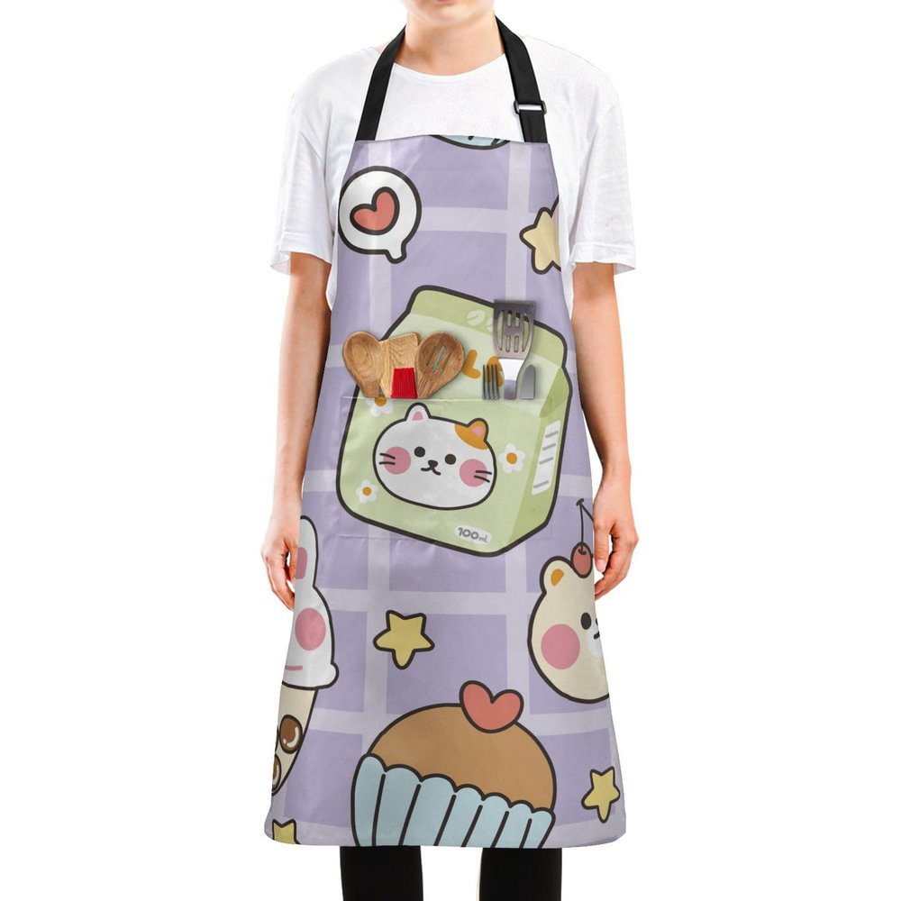 FRODOTGV Cute Cartoon Rabbit Apron, Waterproof, 2 Pockets, One Size