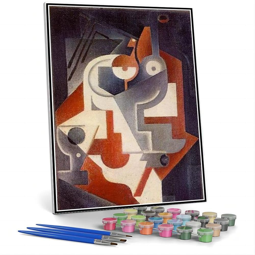 DIY Paint by Numbers Kit for Adults: Newspaper, Glass and Pear by Juan Gris