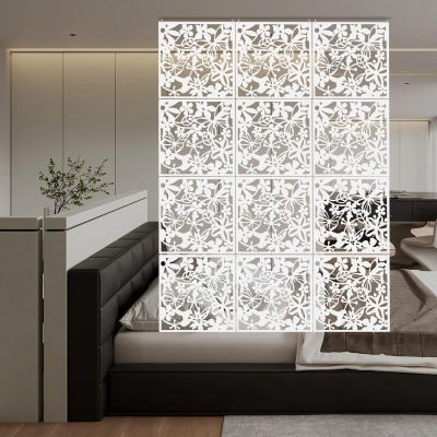 12-Piece Hanging Room Divider, 40 x 40 cm Decorative PVC Partition Panels, White