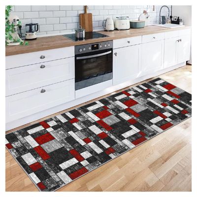Siunwdiy Moroccan-Style Runner Rug 70 x 350 cm, Washable, Non-Slip, Red and Gray