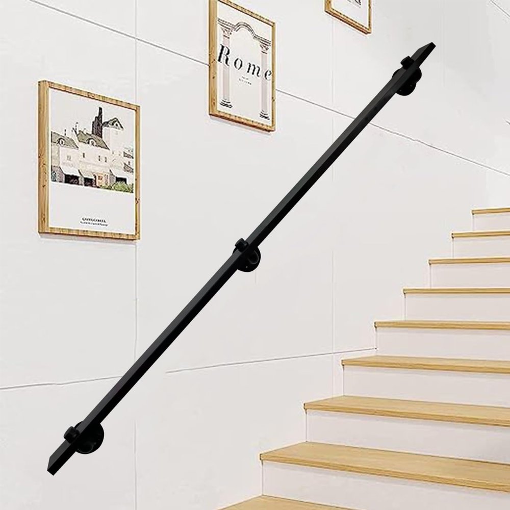 Lonmrrton 450 cm Black Wrought-Iron Stair Handrail with Wall Brackets