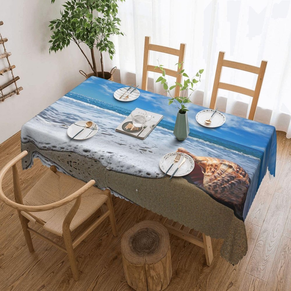 PEIXEN Sea and Shells Rectangular Tablecloth, 137 x 183 cm, Washable, Dustproof, Wrinkle-Resistant