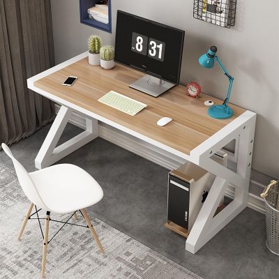 Modern Simple Home Office Desk, Industrial-Style Laptop/PC Table, Gaming Desk, Personal Workstation (48 in, Walnut + White Frame)