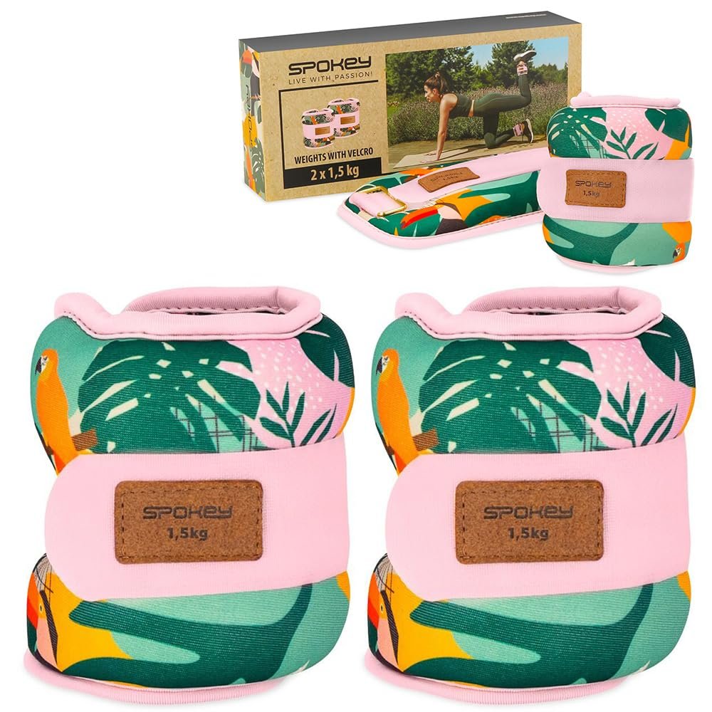 SPOKEY HOME JUNGLE Adjustable Wrist and Ankle Weights, 2 x 0.5/1/1.5 kg, Purple/Blue Jungle Print (1.5 kg)