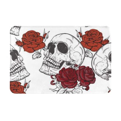LAMAME Floral Skull-Printed Doormat, Decorative Floor Mat