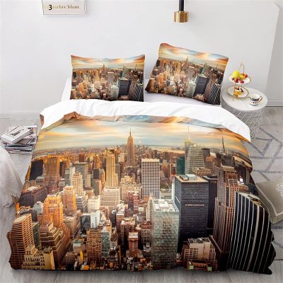 New York City Building Duvet Cover Set, 155 x 220 cm, 3-Piece Microfiber
