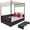 BaraSh Outdoor Garden Bed with Canopy, Brown, 190 × 130 cm, Poly Rattan, Hanging Lounger view 2