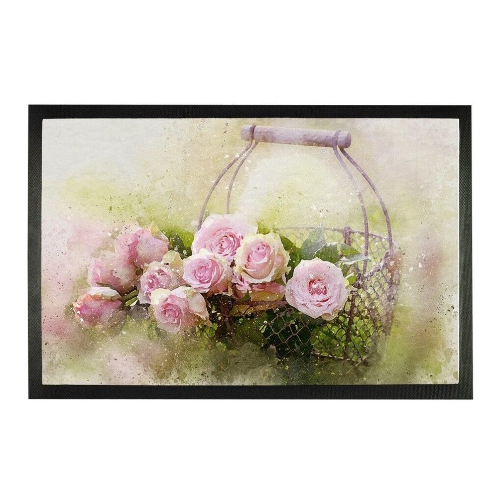 Cute Roses in a Basket Doormat, Indoor/Outdoor, 50 x 80 cm