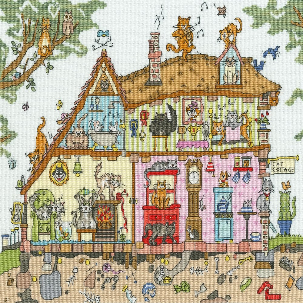 Bothy Threads Cat Cottage Counted Cross-Stitch Kit