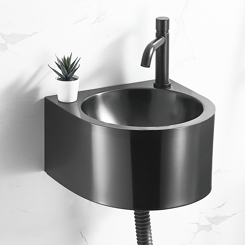 Wall-Mounted Black SUS304 Stainless Steel Single-Bowl Sink