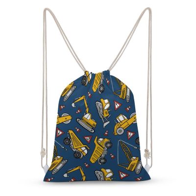 NIBABAEU Drawstring Backpack with Truck and Bulldozer Design