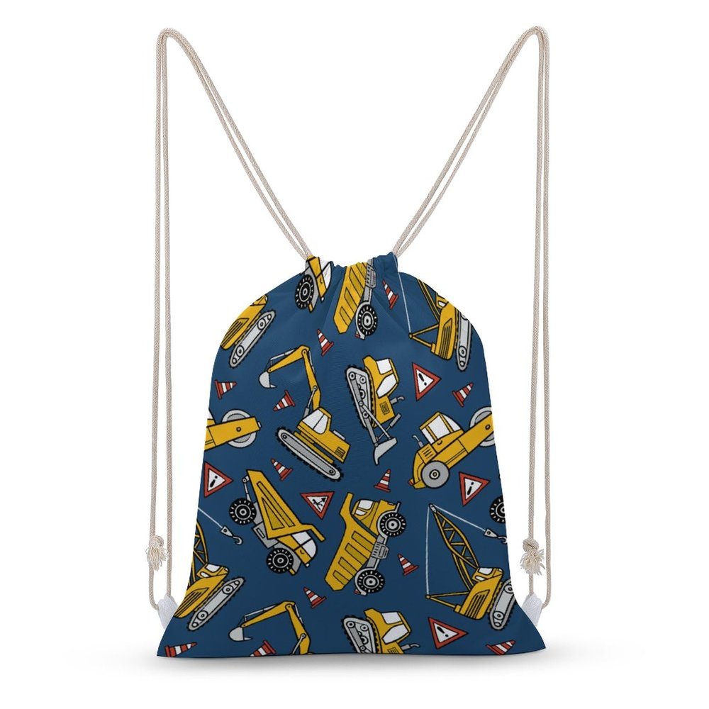 NIBABAEU Drawstring Backpack with Truck and Bulldozer Design