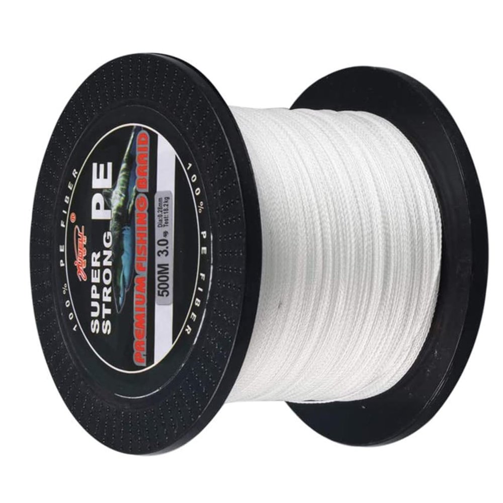 12-Strand Braided Fishing Line, 100–1,000 m, 109–1,093 yd, Power PE Line, Abrasion-Resistant, Zero Stretch, High Sensitivity, Small Diameter, White, 29.5 kg / 0.32 mm