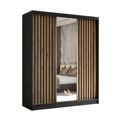 Margaret Hadas24 Erika Sliding-Door Wardrobe with Slatted Doors and Mirror, 180 cm, Black/Brown