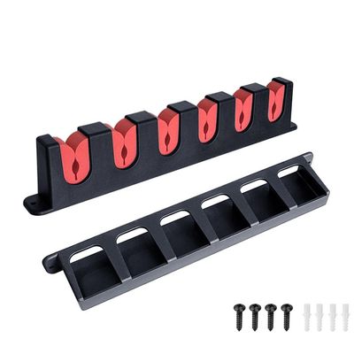(Red) Vertical Wall-Mounted Fishing Rod Holder Rack, Space-Saving Storage for Garage, Cabin, or Basement, Holds up to 6 Rod-and-Reel Combos