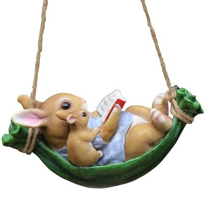 Feng Shui Decor, Swinging Rabbit Statues for Yard and Garden