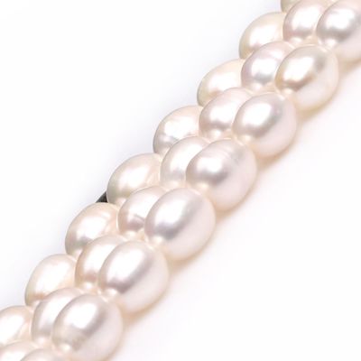GEM-Inside Genuine Freshwater Cultured Rice-Shaped Pearls, Oval, White, 11–12 x 12–14 mm, for Jewelry Making, 38.1 cm