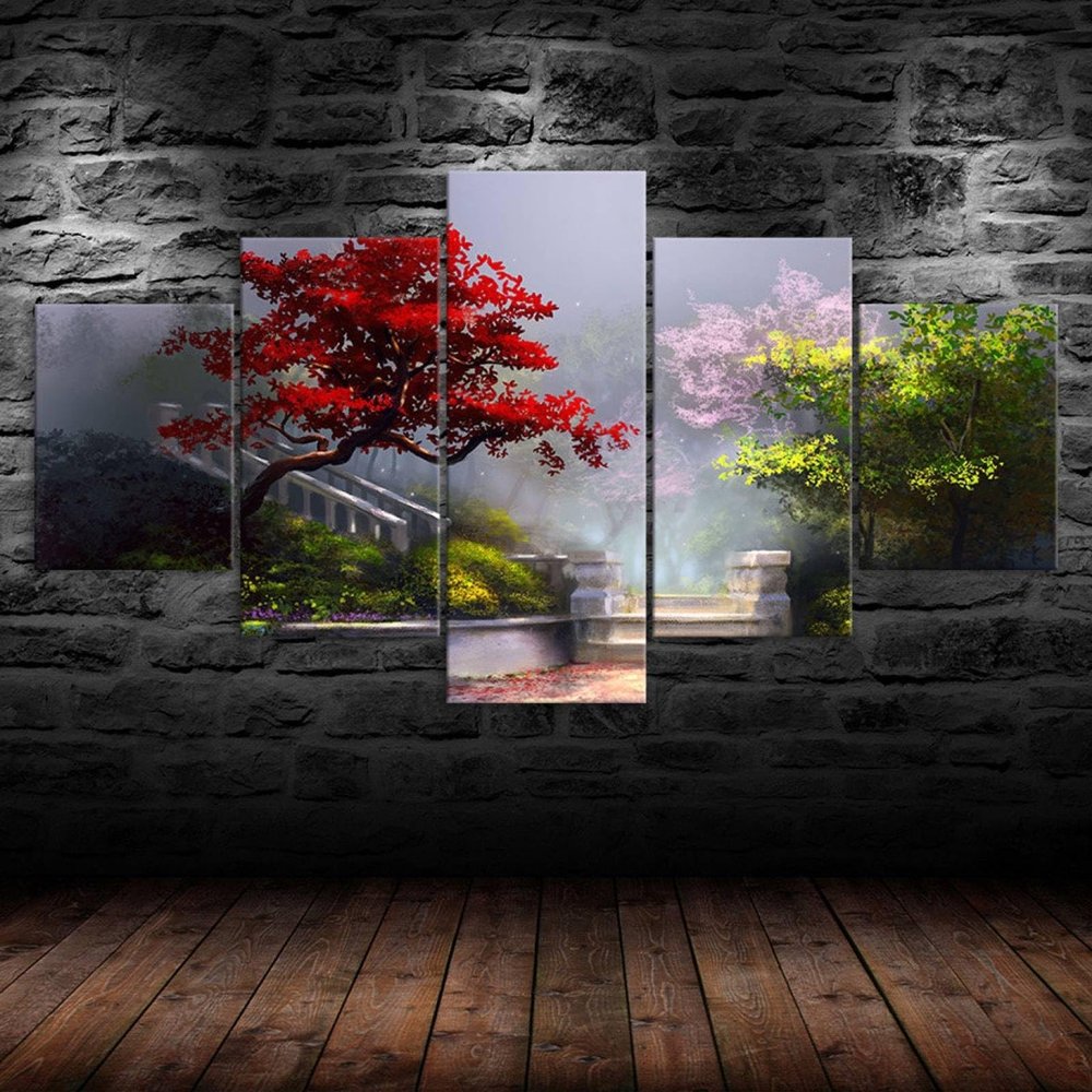 WAGYU 5-Piece Red Tree Garden Plants Canvas Wall Art, 150 x 80 cm