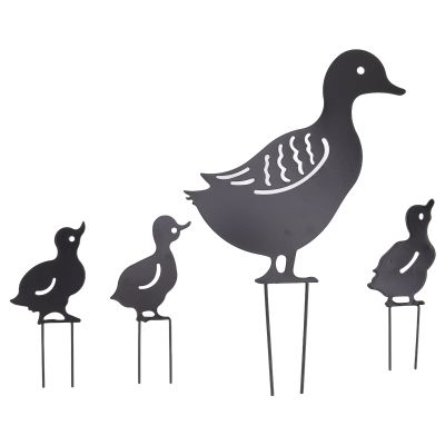 QANYEGN 4-Piece Metal Duck Garden Stakes, Black Iron, Cute Hollow Animal Design
